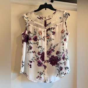 Candie's White and Purple Floral Blouse